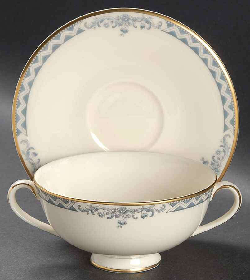 Josephine (Smooth, Gold Trim) Footed Cream Soup Bowl & Cup Saucer Set by Royal Doulton-1