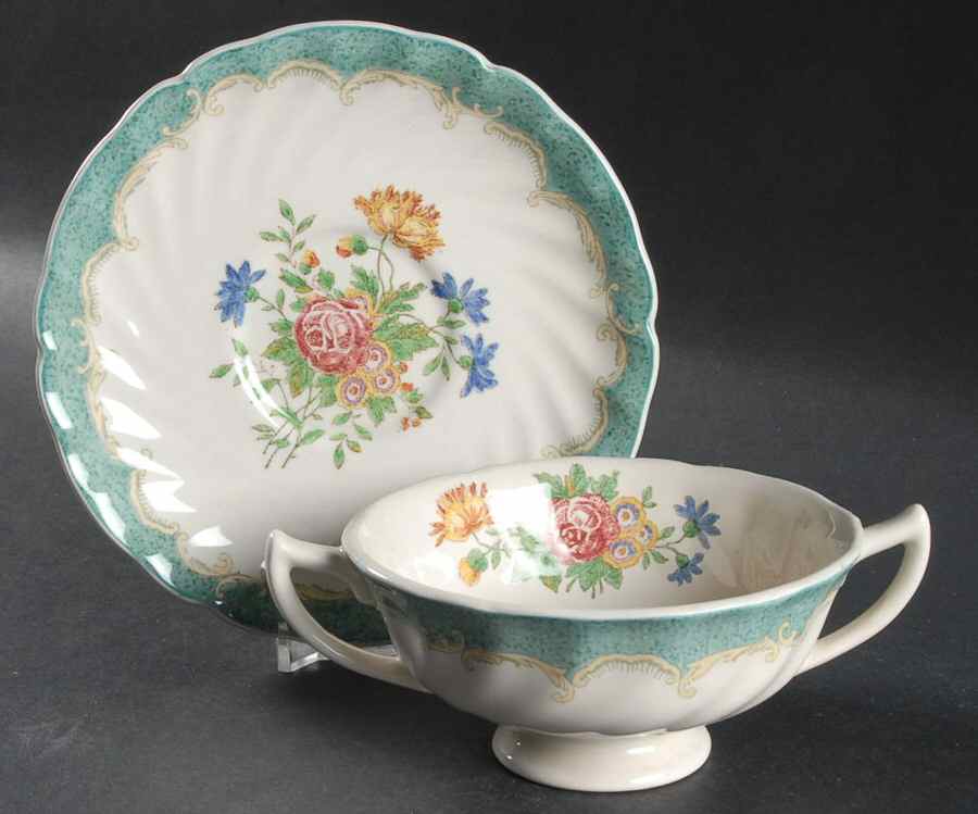 Kingswood Footed Cream Soup Bowl & Saucer Set by Royal Doulton-1