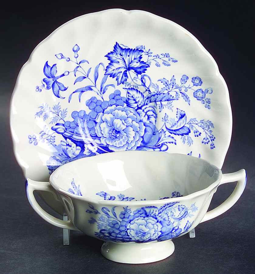 The Kirkwood Blue Footed Cream Soup Bowl & Saucer Set by Royal Doulton-1