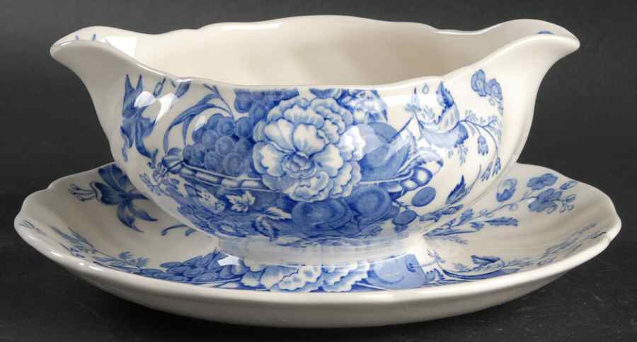 The Kirkwood Blue Gravy Boat with Attached Underplate by Royal Doulton-1