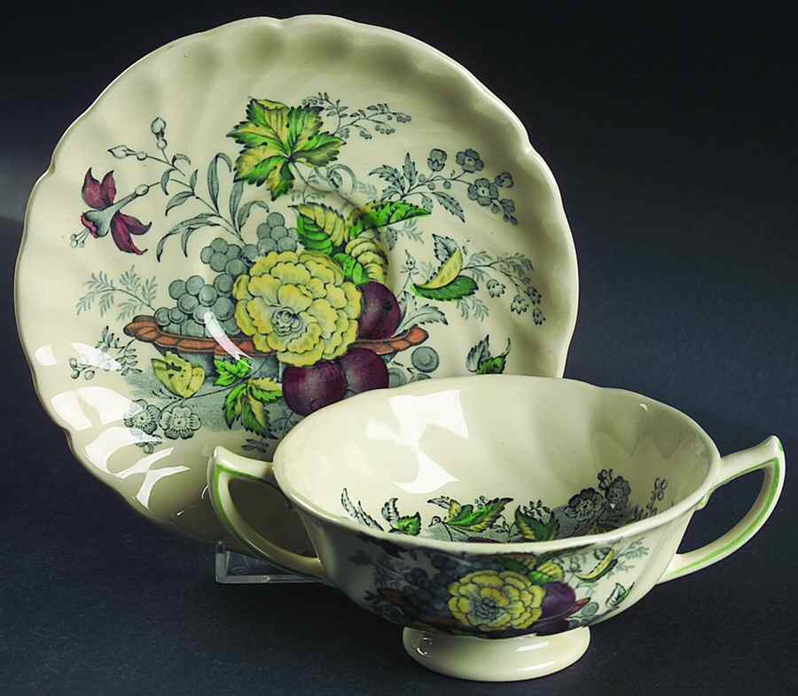 The Kirkwood Multicolor Footed Cream Soup Bowl & Saucer Set by Royal Doulton-1