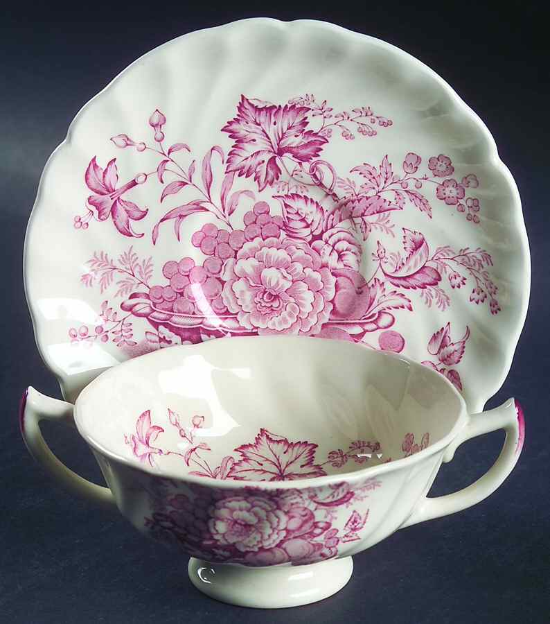 The Kirkwood Red Footed Cream Soup Bowl & Saucer Set by Royal Doulton-1