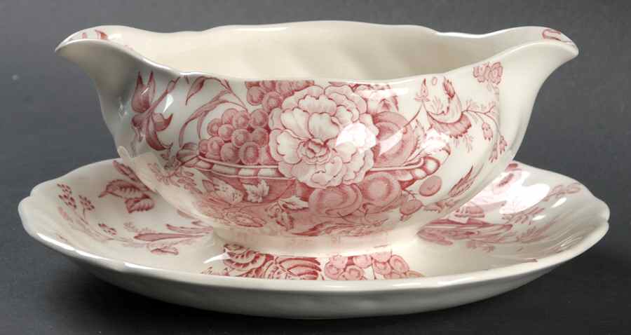 The Kirkwood Red Round Gravy Boat/Attached Underplate by Royal Doulton-1