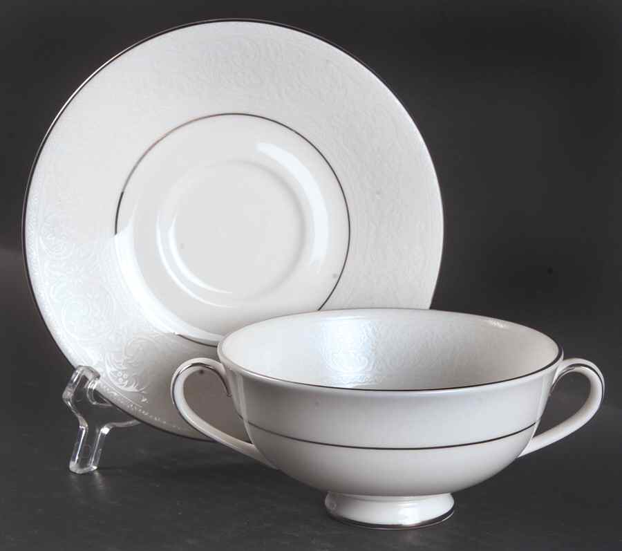 Lace Point Footed Cream Soup Bowl & Cup Saucer (SAUM2) by Royal Doulton-1