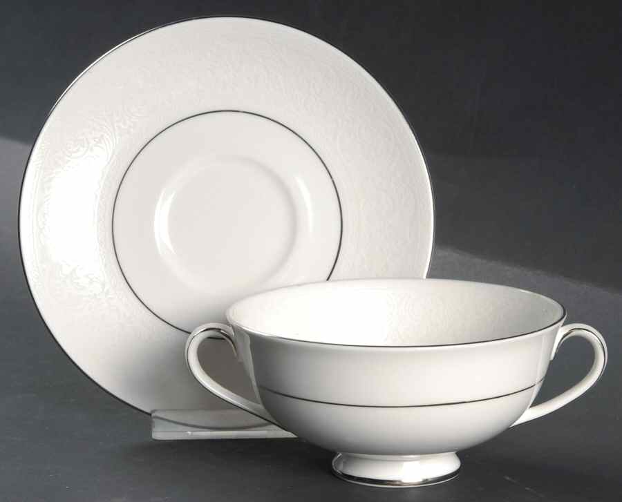 Lace Point Footed Cream Soup & Cup Saucer (SAUM1) Set by Royal Doulton-1