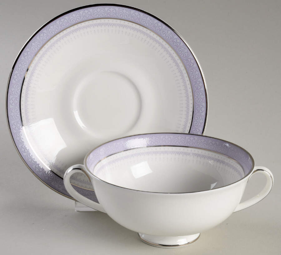 Lilactime Footed Cream Soup Bowl & Saucer Set by Royal Doulton-1