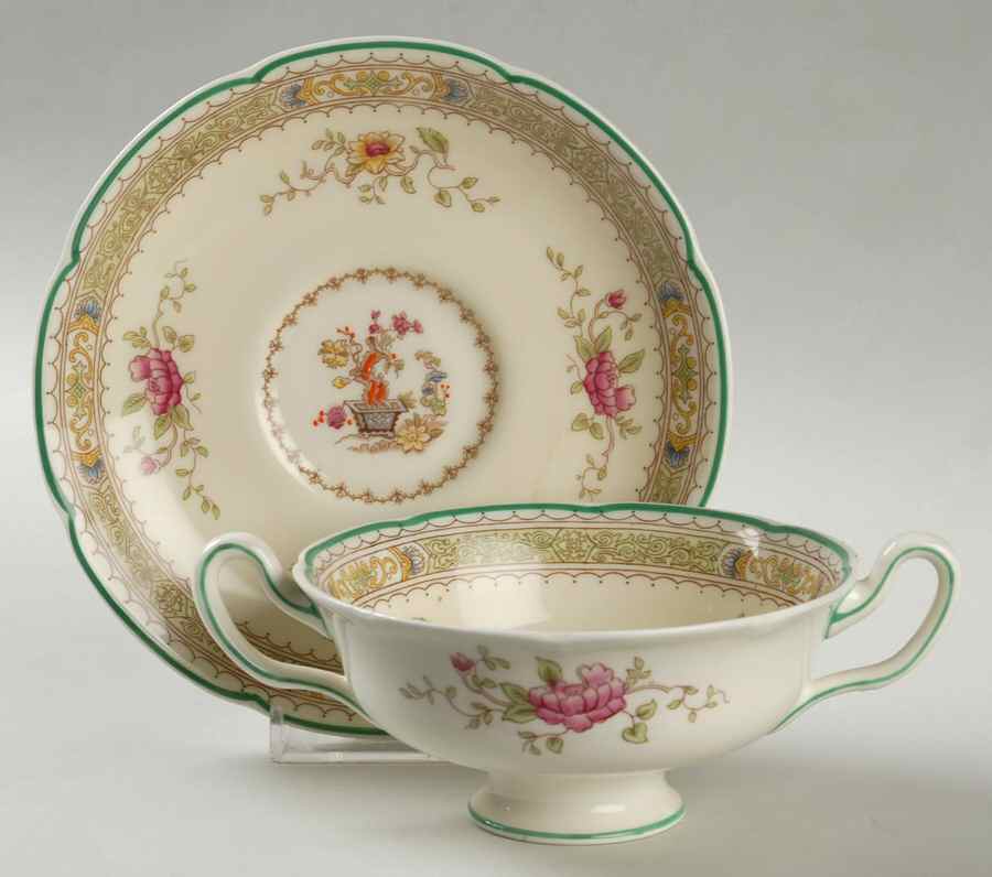 Lillian (Scalloped) Footed Cream Soup Bowl & Saucer Set by Royal Doulton-1