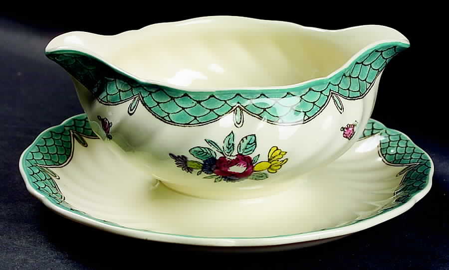 Lowestoft Bouquet Gravy Boat with Attached Underplate by Royal Doulton-1