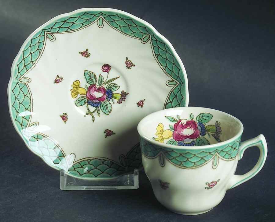 Lowestoft Bouquet Flat Demitasse Cup & Saucer Set by Royal Doulton-1