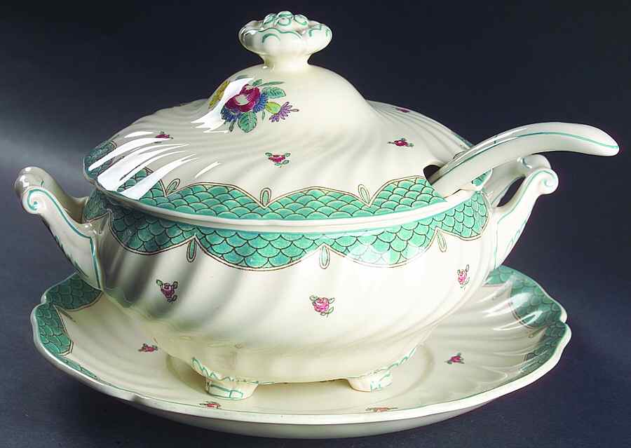 Lowestoft Bouquet Tureen & Lid w/Ladle & Underplate by Royal Doulton-1