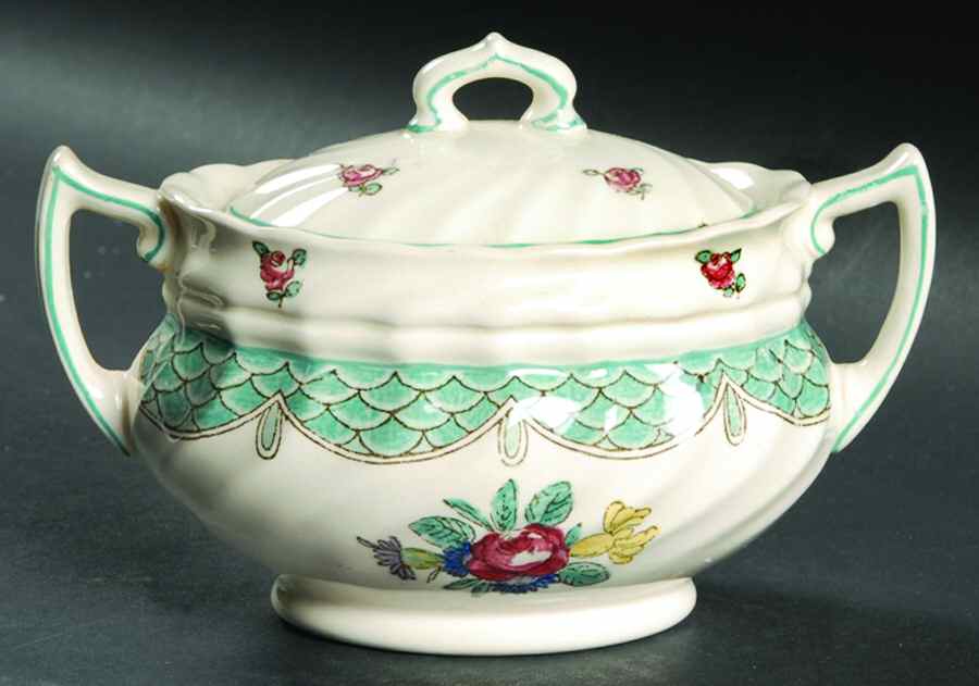 Lowestoft Bouquet Sugar Bowl & Lid by Royal Doulton-1