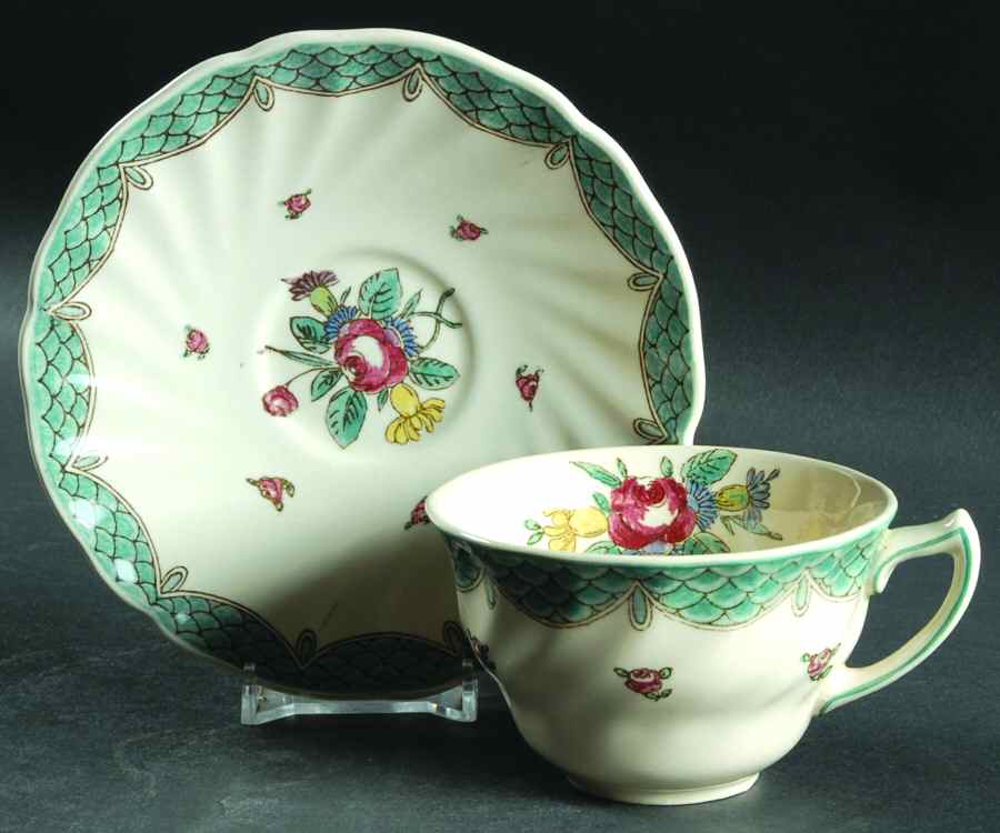 Lowestoft Bouquet Flat Cup & Saucer Set by Royal Doulton-1