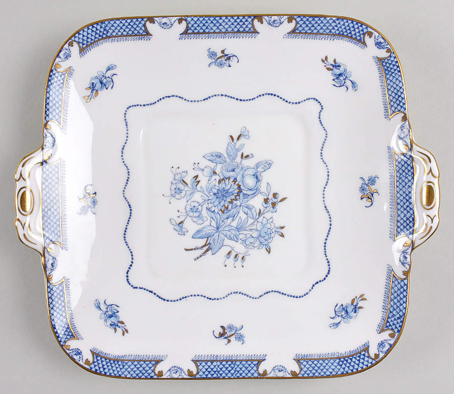 Lowestoft Blue (Gold Accent) Square Handled Cake Plate by Royal Doulton-1