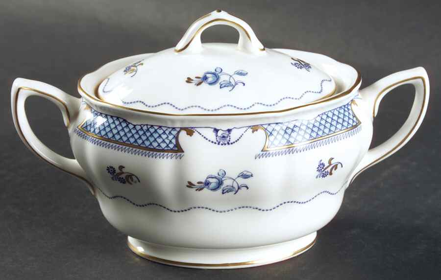 Lowestoft Blue (Gold Accent) Sugar Bowl & Lid by Royal Doulton-1