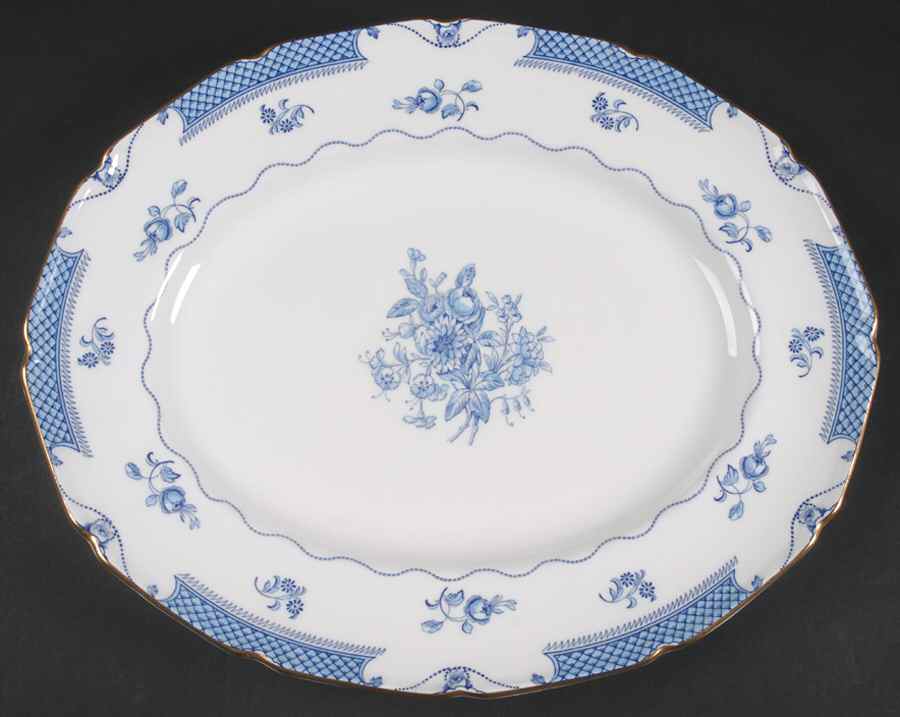 Lowestoft Blue (Gold Accent) 14" Oval Serving Platter by Royal Doulton-1