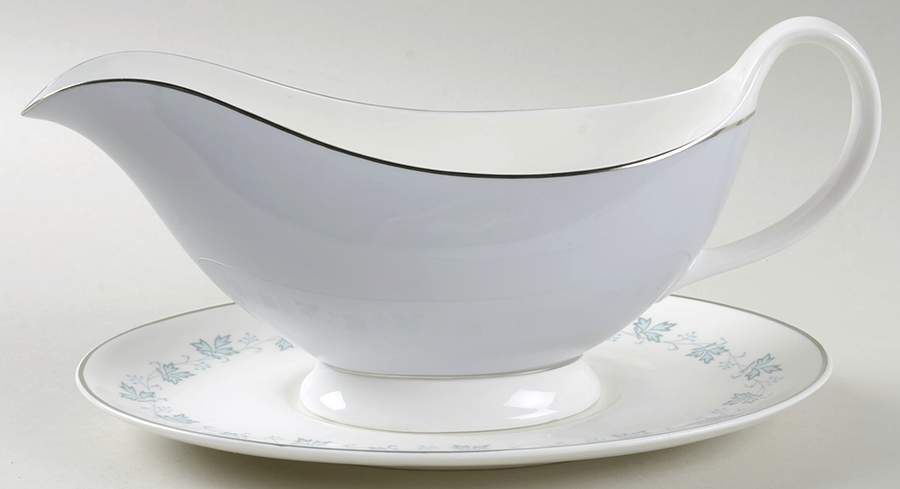 Lyric (H4948, Blue Leaves on Rim) Gravy Boat & Underplate by Royal Doulton-1