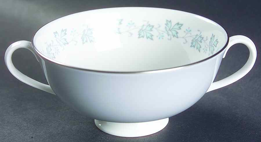 Lyric (H4948, Blue Leaves on Rim) Footed Cream Soup Bowl by Royal Doulton-1