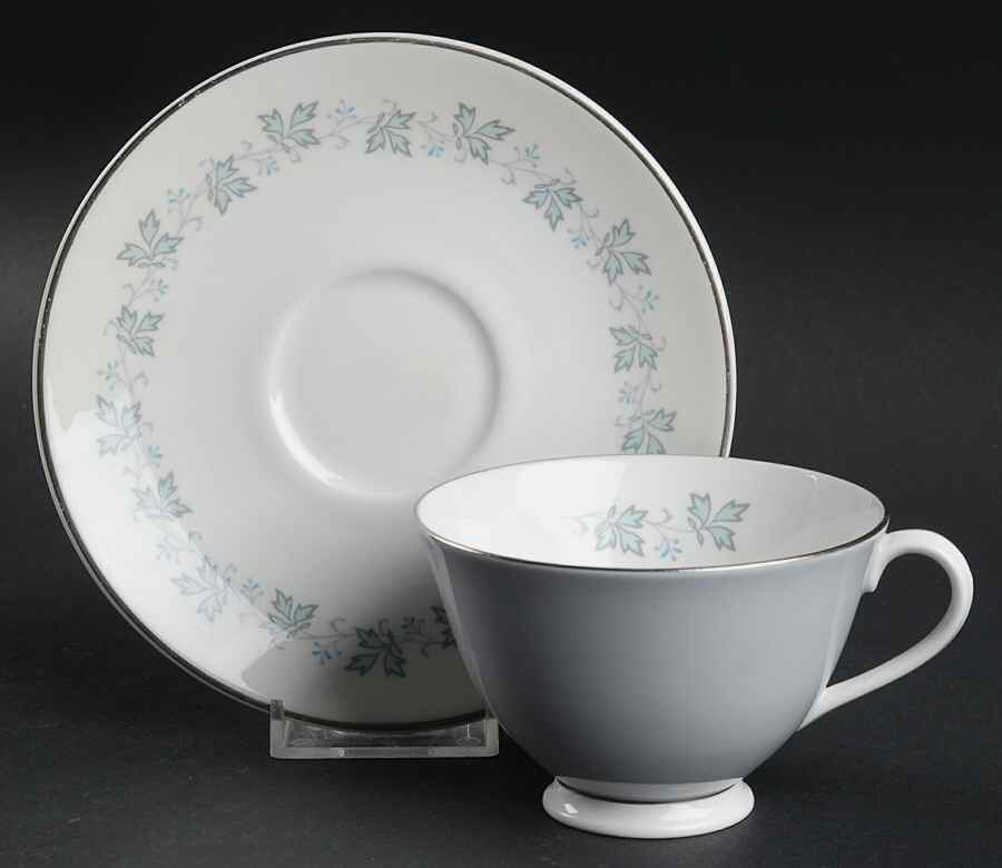 Lyric (H4948, Blue Leaves on Rim) Footed Cup & Saucer Set by Royal Doulton-1