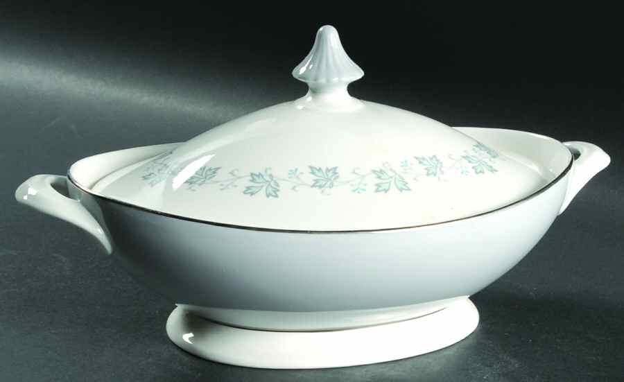 Lyric (H4948, Blue Leaves on Rim) Oval Covered Vegetable by Royal Doulton-1