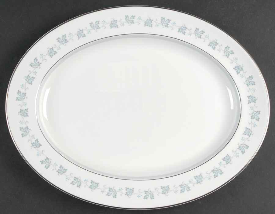 Lyric (H4948, Blue Leaves on Rim) 13" Oval Serving Platter by Royal Doulton-1