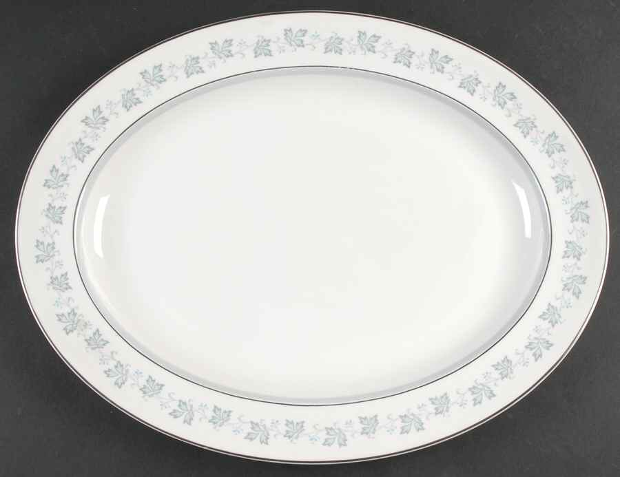 Lyric (H4948, Blue Leaves on Rim) 16" Oval Serving Platter by Royal Doulton-1