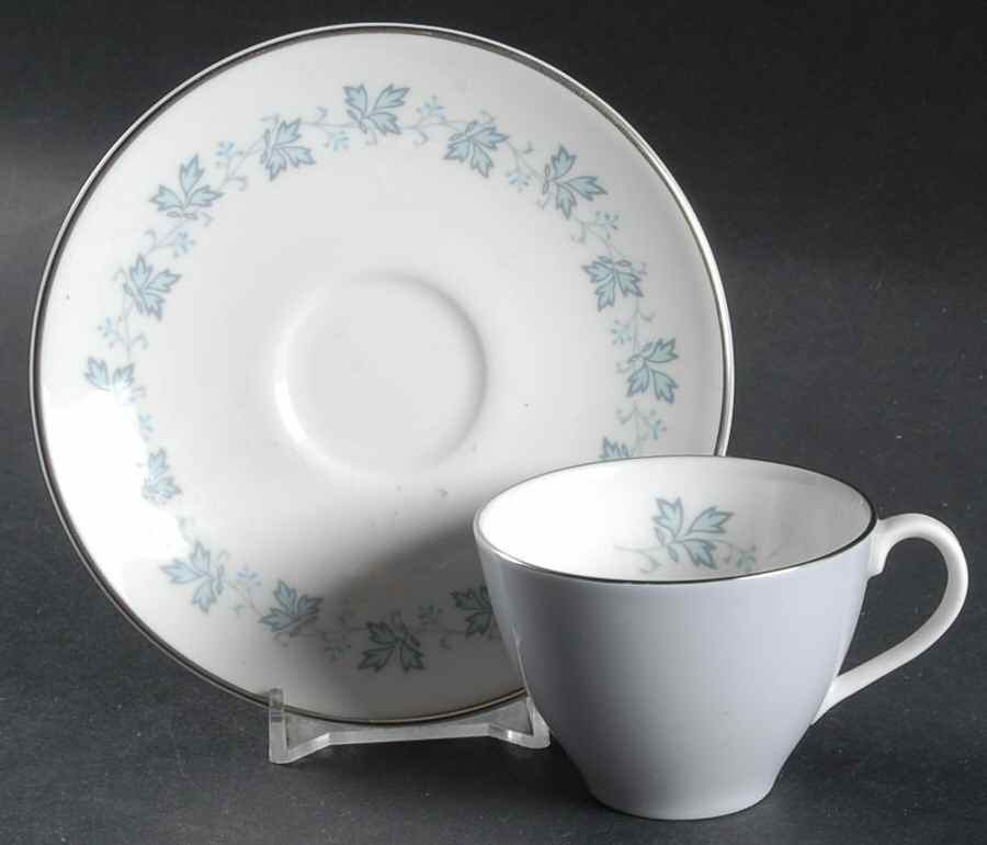 Lyric (H4948, Blue Leaves on Rim) Flat Demitasse Cup & Saucer Set by Royal Doulton-1