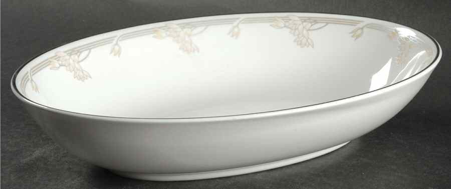 Lyric (H5114, Flowers on Band) 10" Oval Vegetable Bowl by Royal Doulton-1