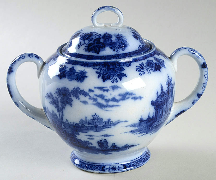 Madras (Flow Blue) Sugar Bowl & Lid by Royal Doulton-1