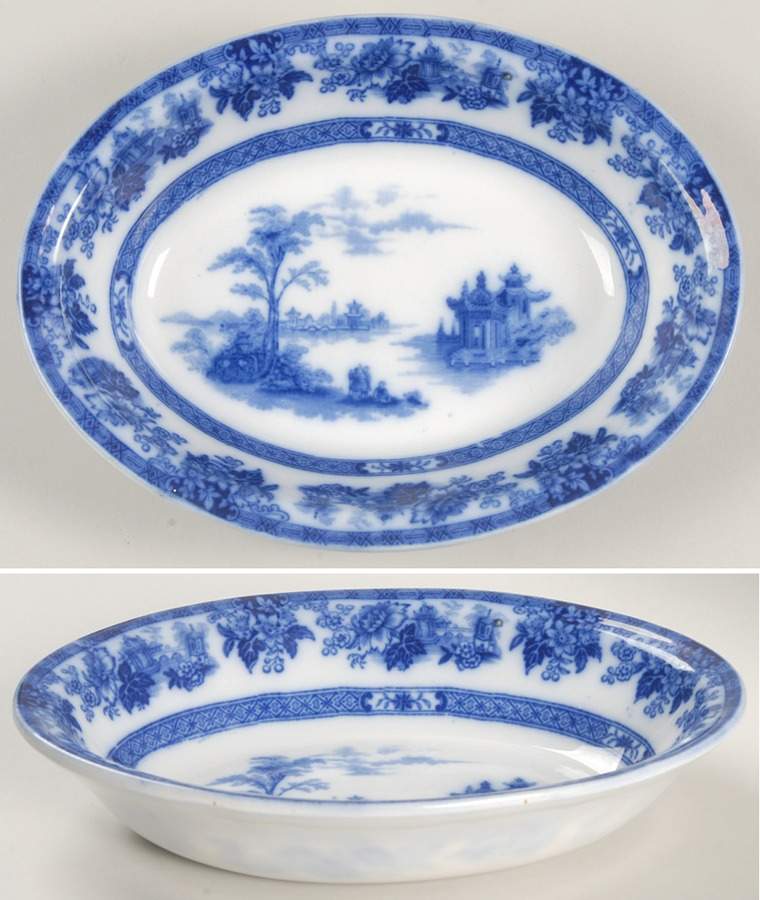 Madras (Flow Blue) 8" Oval Vegetable Bowl by Royal Doulton-1