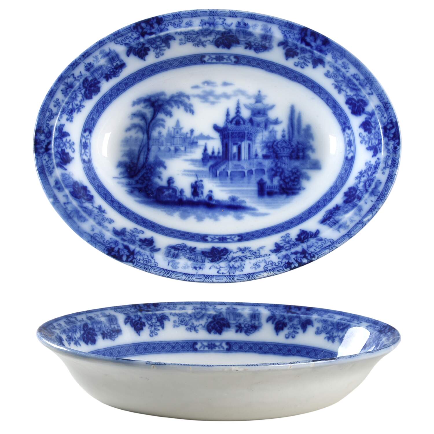 Madras (Flow Blue) 10" Oval Vegetable Bowl by Royal Doulton-1