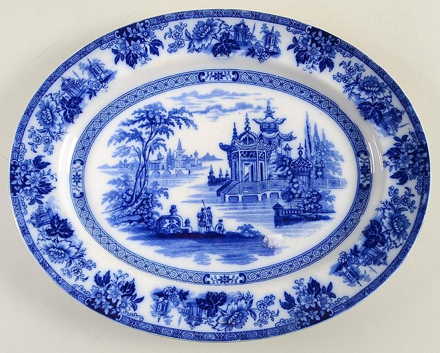 Madras (Flow Blue) 13" Oval Serving Platter by Royal Doulton-1