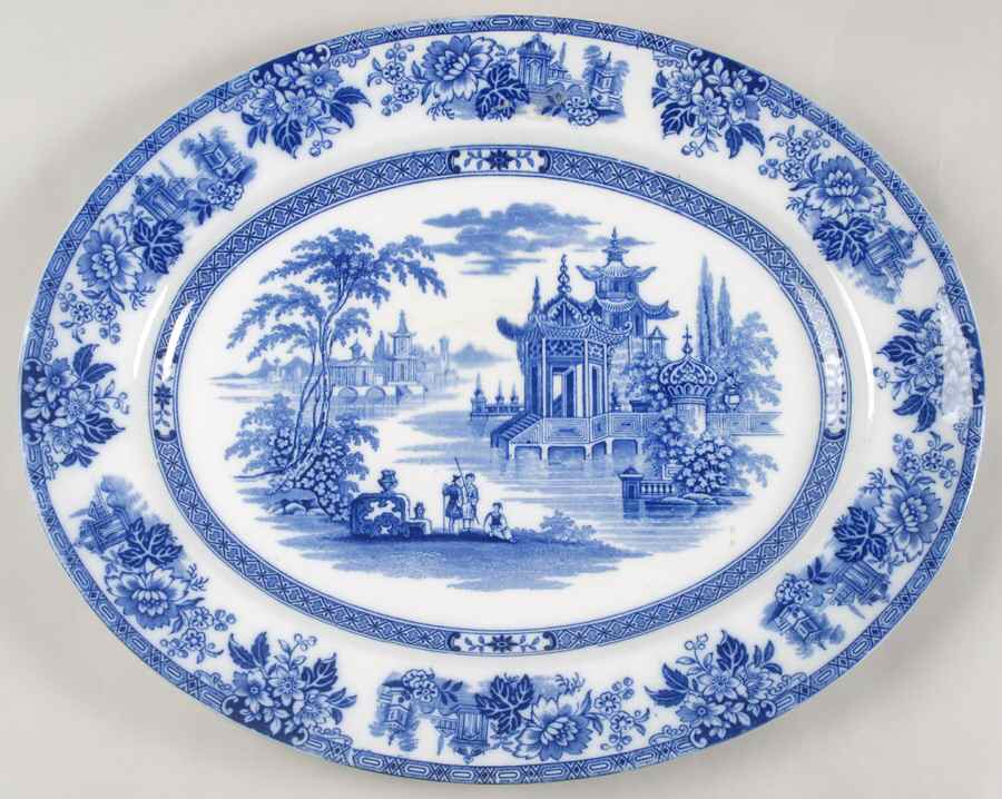 Madras (Flow Blue) 15" Oval Serving Platter by Royal Doulton-1
