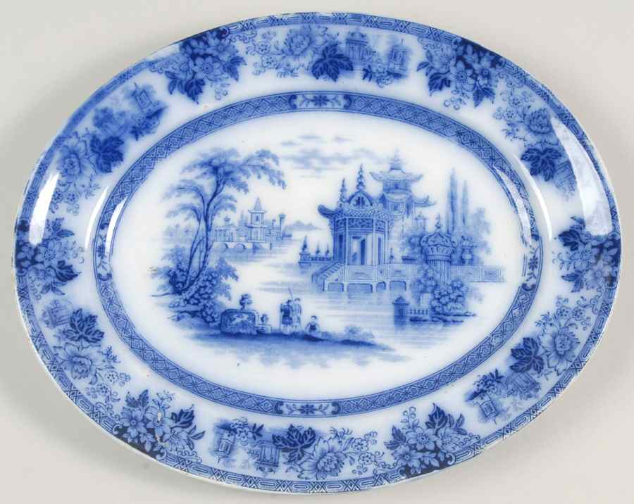 Madras (Flow Blue) 11" Oval Serving Platter by Royal Doulton-1