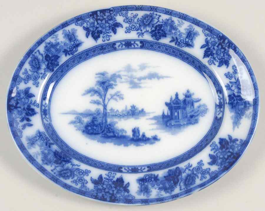 Madras (Flow Blue) 9" Oval Serving Platter by Royal Doulton-1