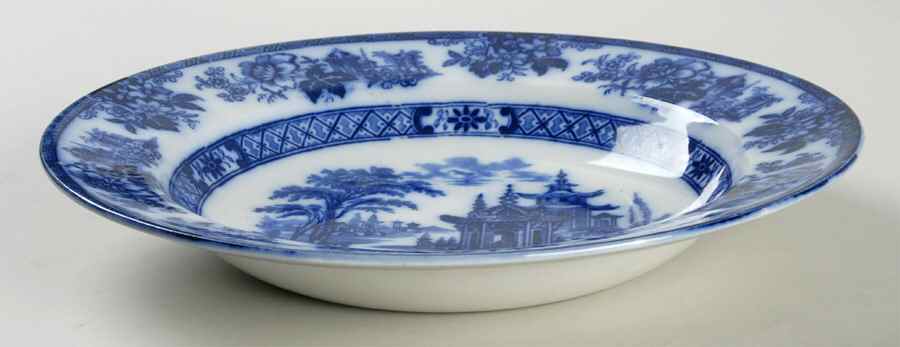 Madras (Flow Blue) Large Rim Soup Bowl by Royal Doulton-1