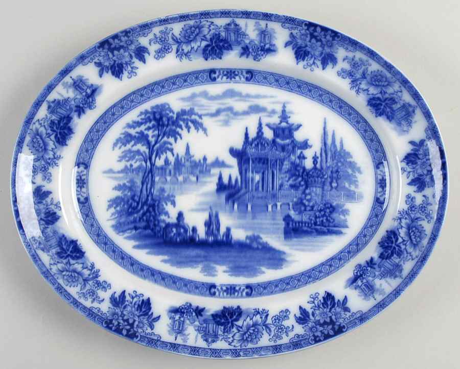 Madras (Flow Blue) 13" Oval Serving Platter by Royal Doulton-1