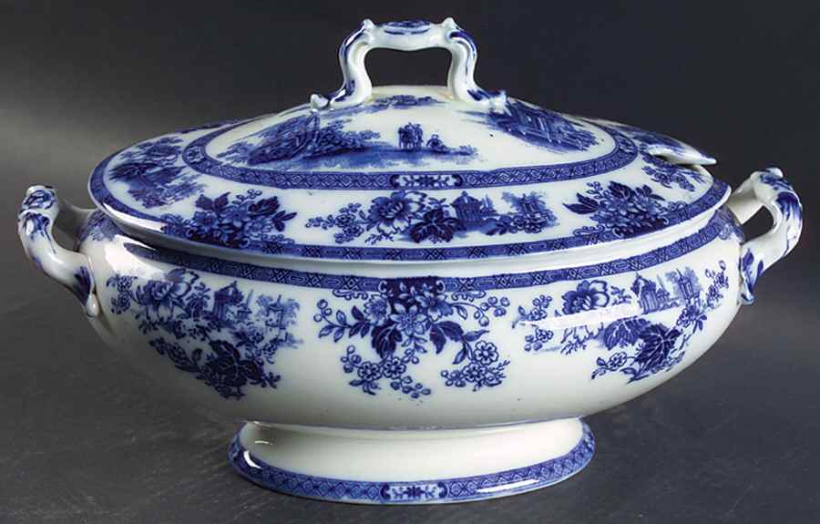 Madras (Flow Blue) Tureen &  Lid by Royal Doulton-1