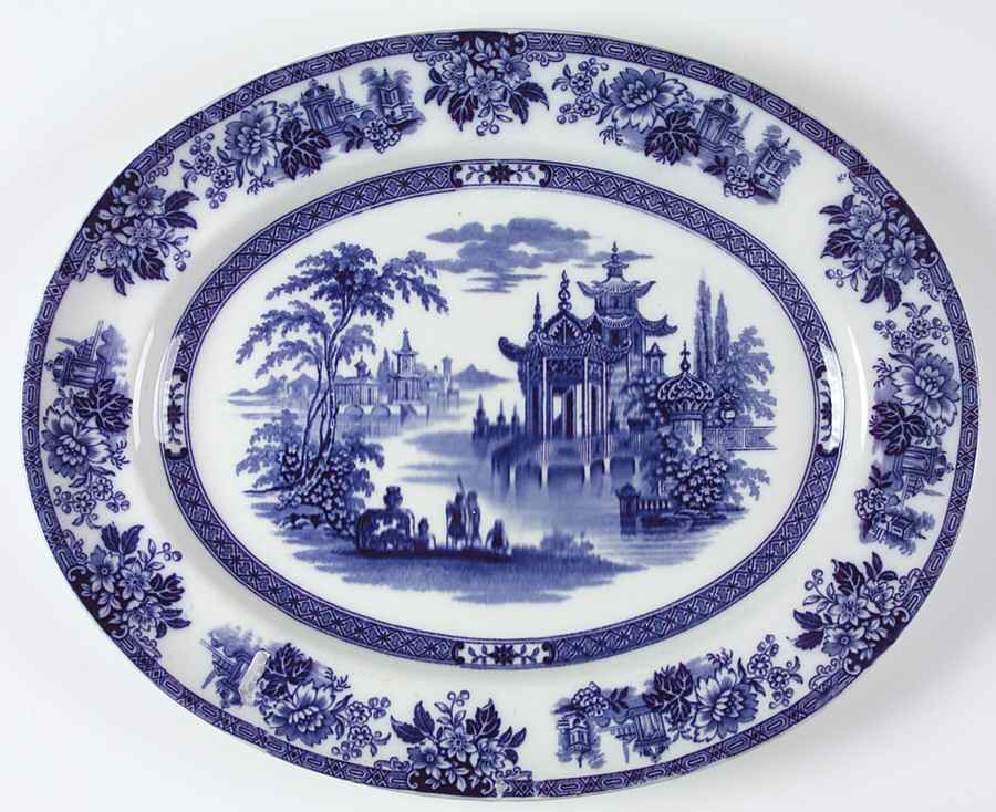Madras (Flow Blue) 15" Oval Serving Platter by Royal Doulton-1