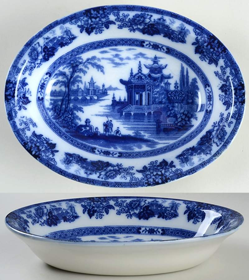 Madras (Flow Blue) 8" Oval Vegetable Bowl by Royal Doulton-1