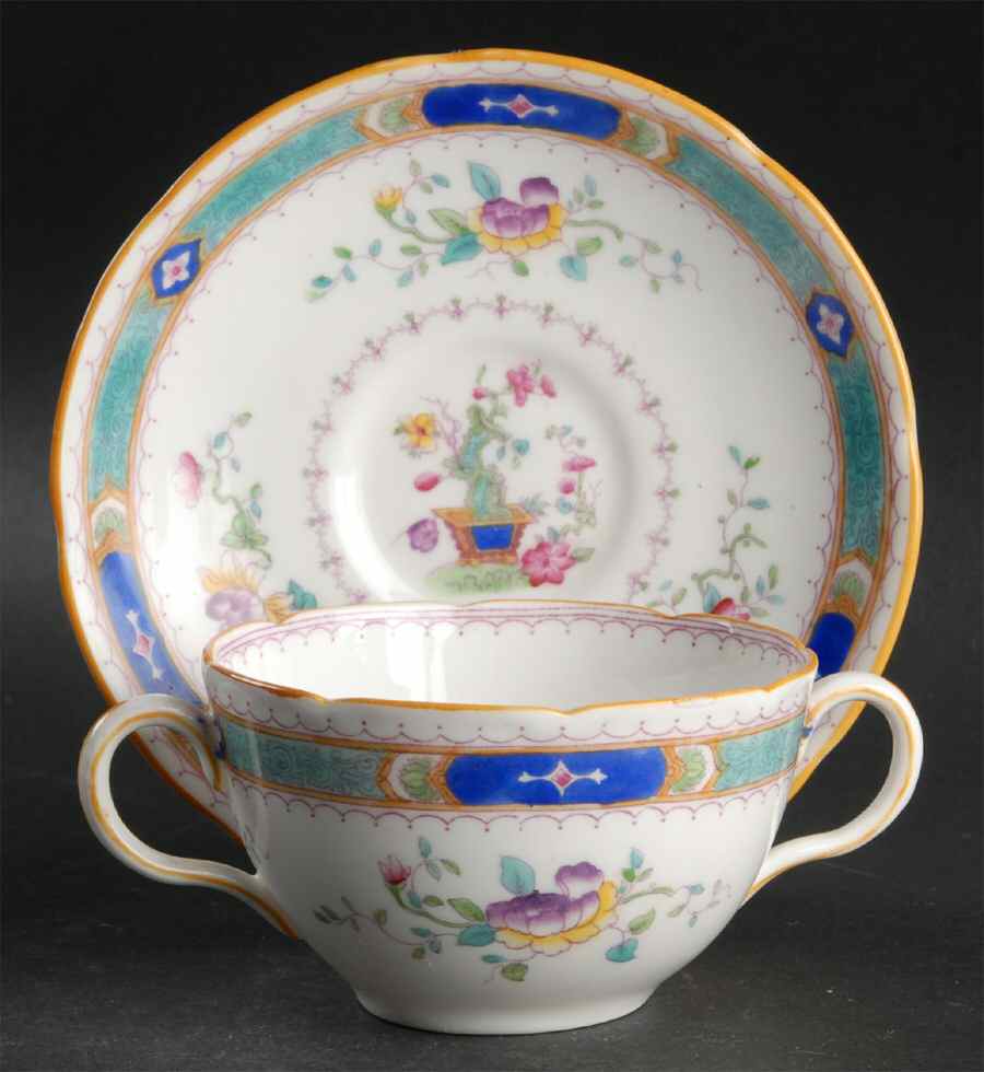 Mandarin (Scalloped) Flat Bouillon Cup & Saucer by Royal Doulton-1