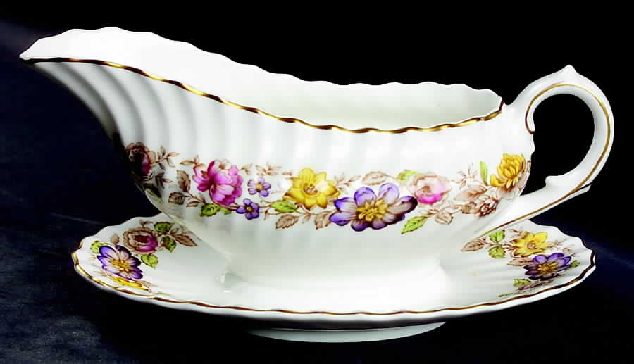 Mayfair Brown, Multicolor Gravy Boat with Attached Underplate by Royal Doulton-1