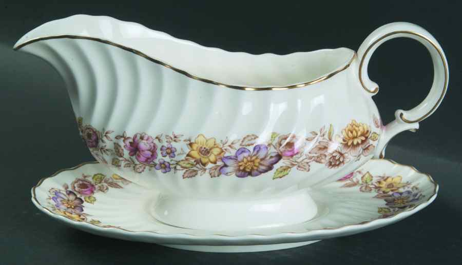 Mayfair Brown, Multicolor Gravy Boat & Underplate by Royal Doulton-1