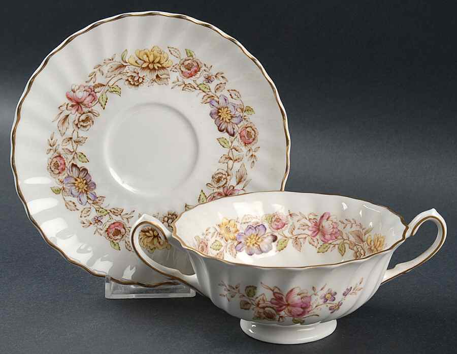 Mayfair Brown, Multicolor Footed Cream Soup Bowl & Saucer Set by Royal Doulton-1