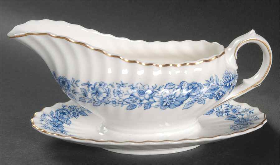 Mayfair Blue Gravy Boat with Attached Underplate by Royal Doulton-1