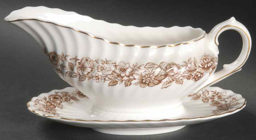 Mayfair Brown Gravy Boat with Attached Underplate by Royal Doulton-1