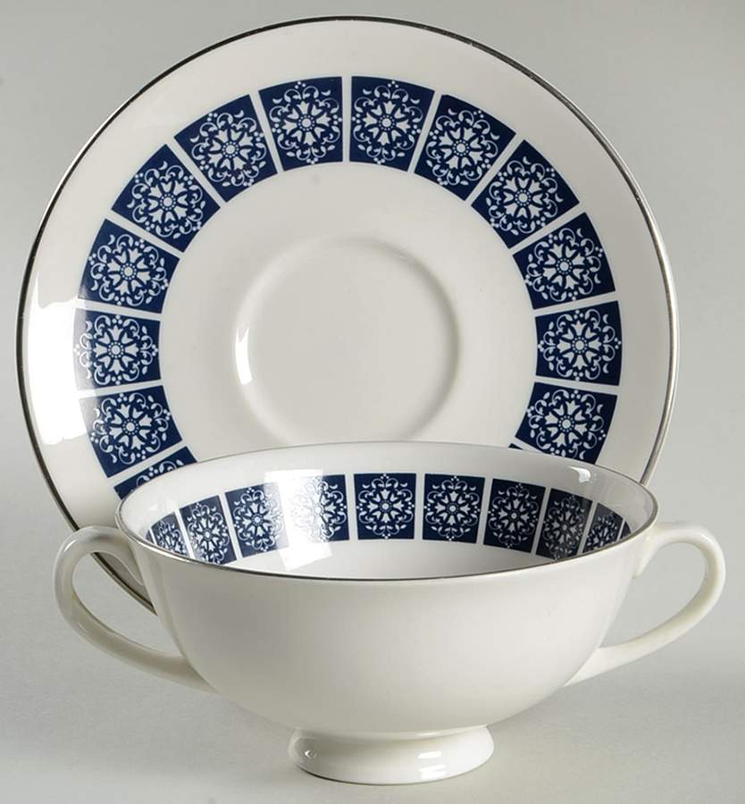 Medallion Footed Cream Soup Bowl & Saucer Set by Royal Doulton-1