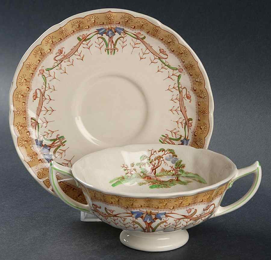 Michelham Footed Cream Soup Bowl & Saucer Set by Royal Doulton-1