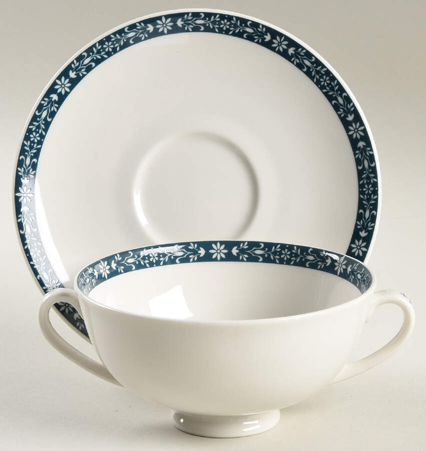 Moonstone Footed Cream Soup Bowl & Saucer Set by Royal Doulton-1