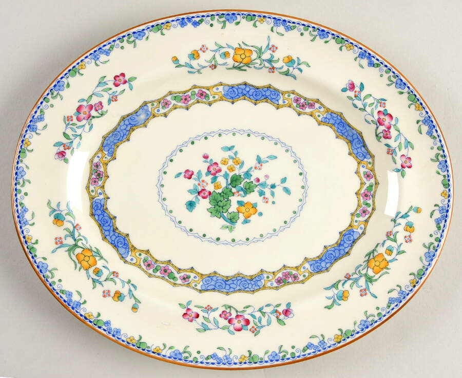 Morella Blue (H2878, Dark Cream Background) 10" Oval Serving Platter by Royal Doulton-1