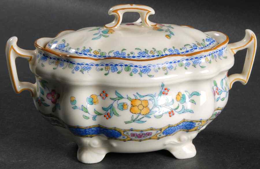 Morella Blue (H2878, Dark Cream Background) Sugar Bowl & Lid by Royal Doulton-1